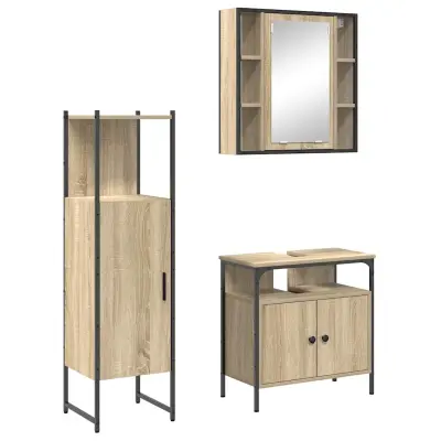 vidaXL Komplet pohištva za kopalnico 3 pcs Rjava 33 x 33 x 120,5 cm