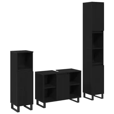 vidaXL Komplet pohištva za kopalnico 3 pcs Črna 30 x 30 x 180 cm