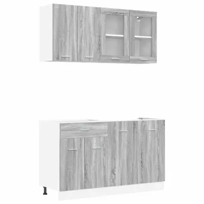 vidaXL Komplet kuhinjskih omaric s predalom Lyon 4 pcs Siva sonoma