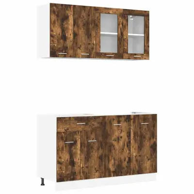 vidaXL Komplet kuhinjskih omaric s predalom Lyon 4 pcs Dimljeni oreh