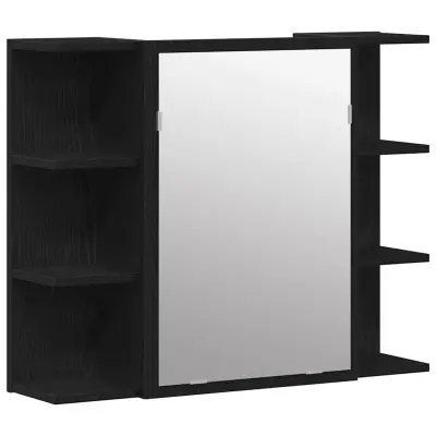 vidaXL Ogledalna omara Črni hrast 80 x 20.5 x 64 cm Konstruiran les