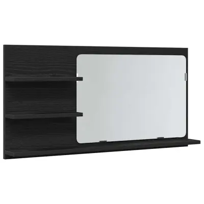 vidaXL Kopalniška omarica z ogledalom črn hrast 90x11x45 cm inženirski les