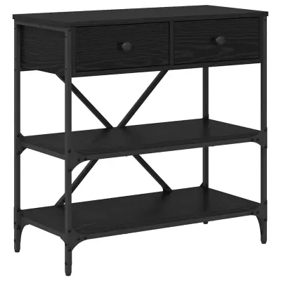 vidaXL Konzolna miza s predalom s polico Drugo Črni hrast