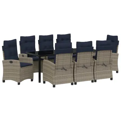 vidaXL Komplet za jedilnico v vrtu 9 pcs Siva poli ratan