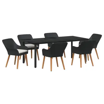 vidaXL Komplet za jedilnico v vrtu z blazino 7 pcs Črna poli ratan