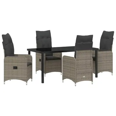 vidaXL Komplet za jedilnico v vrtu z blazino 5 pcs Siva Poly ratan