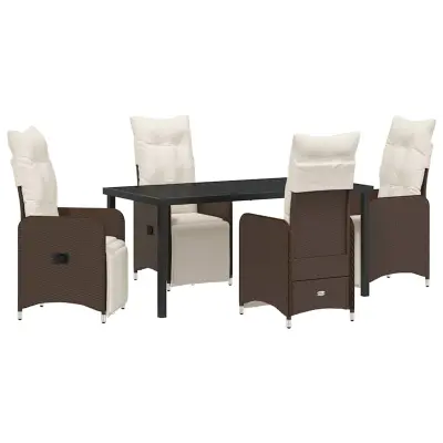 vidaXL Komplet za jedilnico v vrtu z blazino 5 pcs Rjava Poly ratan