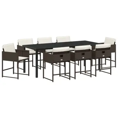 vidaXL Komplet za jedilnico v vrtu 9 pcs Rjava poli ratan