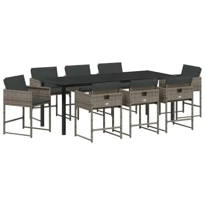 vidaXL Komplet za jedilnico v vrtu 9 pcs Siva poli ratan