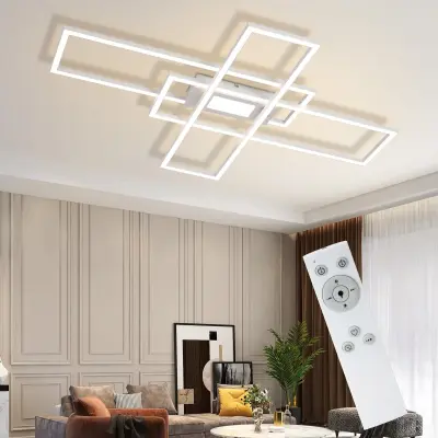 NETTLIFE LED stropna svetilka z možnostjo zatemnitve 50W Bela z daljinskim upravljalnikom Moderna geometrijska oblika