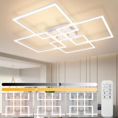 NETTLIFE LED stropna svetilka za dnevno sobo, kuhinjo, bela, možnost zatemnitve, z daljinskim upravljalnikom, moderna, 3000K - 6500K, 48W