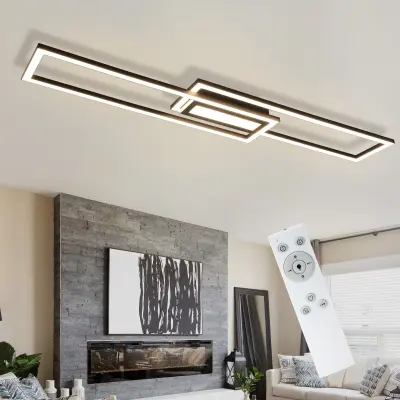 NETTLIFE LED stropna svetilka, črna, moderna geometrijska zatemnitvena stropna svetilka z daljinskim upravljalnikom
