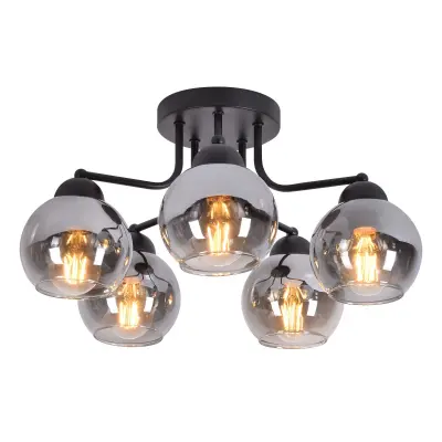 Vintage stropna svetilka iz črnega stekla s 5 plameni E27 industrijska svetilka za hodnik