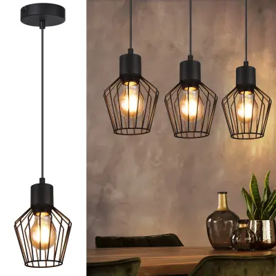 NETTLIFE Viseča jedilna miza, črna viseča svetilka E27 z 1 plamenom iz kovine