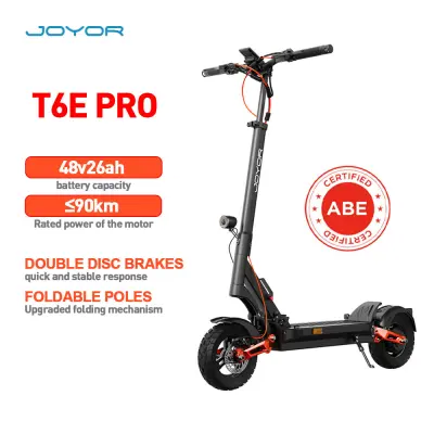 Električni skuter JOYOR T6E PRO Certifikat ABE - Motor 500W Baterija 48V26AH Zložljiv Terenski 10-palčni - Črn