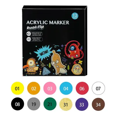 12/24/36Pcs Akrilna Barva Marker Dvojna Glava Marker Pero DIY Les Steklo Keramika Platno Kamen Risba