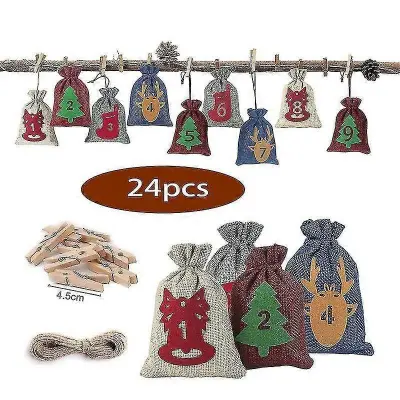 24-dnevne vrečke za božični adventni koledar Adventni koledar, darilne vrečke Diy Set, papirnate nalepke, božični dekor Calendario De