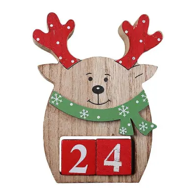 Praznični namizni dekor Lesen adventni koledar Dekoracija v obliki jelena Božični dekor za dom Multi 13,50 x 11,50 x 3,00 cm Večni koledar 1 kompl