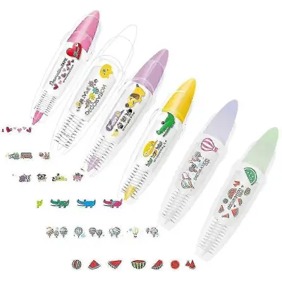 6pcs Diy Cute Animals Pritisnite Tip Dekorativno Pero, Srčkane Živali Čipkasti Korektorski Trak Dekorativni Trak Pero