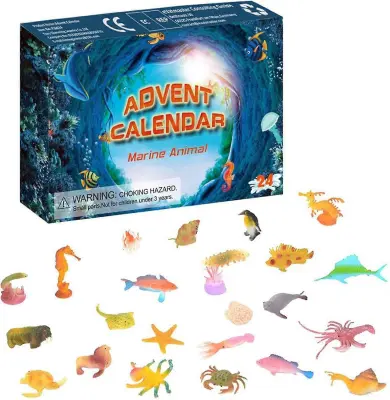 Božični adventni koledar - 24-dnevna odštevalna škatla - Mini škatla za igrače Ocean - Set igrač za živali za otroke