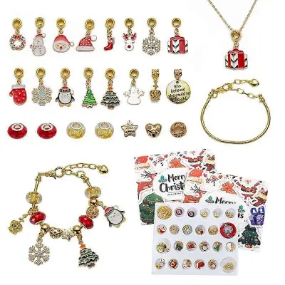 Zlata božična zapestnica 24 mrežasta slepa škatla s koledarjem, darilna škatla DIY beaded nakit, prihod, praznični darilni komplet