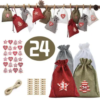 24-dnevna vrečka za božični adventni koledar, darilne vrečke za božični koledar Diy Set Papirnate nalepke Diy božični okraski s sponkami