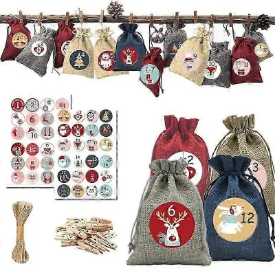 Set darilnih vrečk za božični adventni koledar za DIY vrečke iz blaga za polnjenje božičnih darilnih vrečk