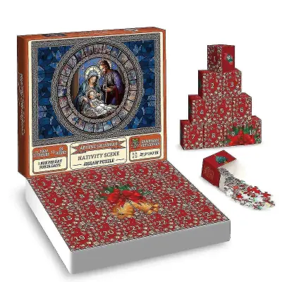 Advent 2025, jaslice Jigsaw 1000 kosov, sestavljanke Jigsaw Countdown za darila, 24 škatel, puzzle za odštevanje, col
