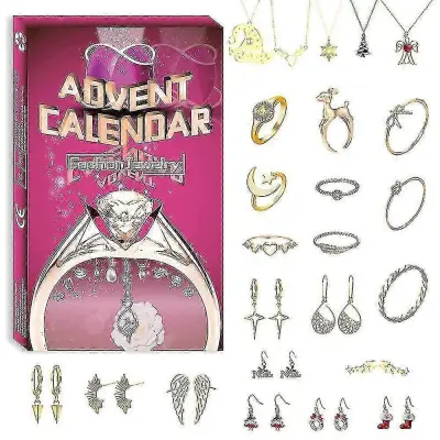 Presenečenje, nakit, slepa škatla, 24-dnevni božični odštevalni koledarji, prstani, ogrlica, uhani, zapestnica, božični adventni odštevalnik,