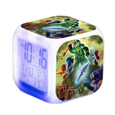 Božična darila Ninjago Led digitalna budilka 7 pisanih svetlobnih dekorjev za spalnice s časom, temperaturo, alarmom, datumom