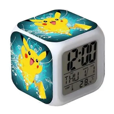 Pikachu Barvita budilka LED Square Clock Digitalna budilka s časom, temperaturo, alarmom, datumom