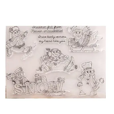 Božični snežak prozorne štampiljke za izdelavo božičnih voščilnic, albumi okrasnih štampiljk Silikonske štampiljke v ozadju