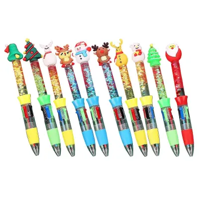 10Pcs Christmas Drift Sand Kemični Svinčnik 4-Color-in-1 Pen Retractable Večbarvno Pero za pisanje Opomba Barvno kodiranje
