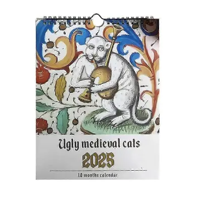 Srednjeveški mačji koledar 2025 Čudne srednjeveške mačke Stenski koledar 2025 Grdi srednjeveški mačji koledar 12 mesecev