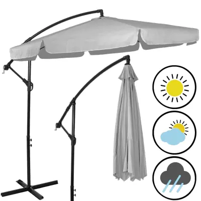 Viseči senčnik z ročico in zaščitno prevleko 350 cm – siva