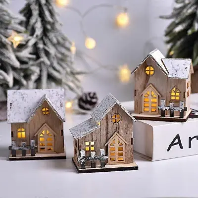 Božična LED lučka Lesena hiša Svetleča kabina Vesel božič Okraski za dom DIY Okraski za božično drevo Otroško darilo za novo leto