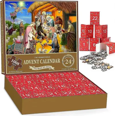 Adventni koledar Jigsaw Puzzle - praznovanje rojstva, 1008 kosov sestavljanke, odštevanje do božiča, idealna darila za odrasle in otroke