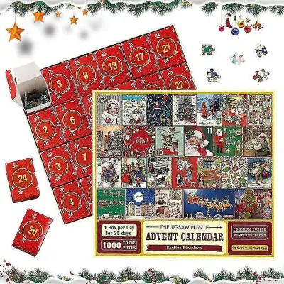 Adventni koledar Jigsaw Puzzle 2023: 1000 kosov odštevanja do božiča s 24 škatlami zabave