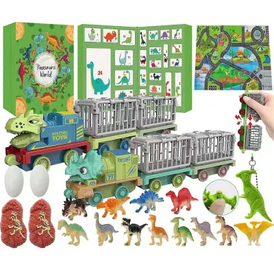 Adventni koledar dinozavrov, 24-dnevno odštevanje do božiča z razburljivo igračo dinozavri, popolno darilo za otroke, fantke in dekleta
