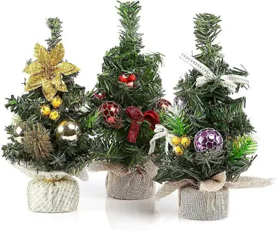 3X umetno majhno božično drevo okrašeno božično drevo Mini božični okras (22 x 11 cm)