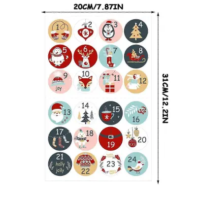 List nalepk s številkami božičnega adventnega koledarja s 24 nalepkami za darila Diy Božična obrt božični okraski