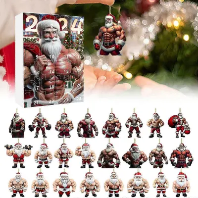 Božična škatla za adventne žaluzije Muscle Santa Claus Mini akrilni komplet božičnih obeskov za božične žaluzije