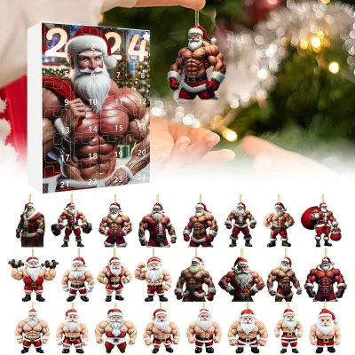 Božična škatla za adventne žaluzije Muscle Santa Claus Mini akrilni komplet božičnih obeskov za božične žaluzije