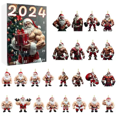 Božična škatla za adventne žaluzije Muscle Santa Claus Mini akrilni komplet božičnih obeskov za božične žaluzije