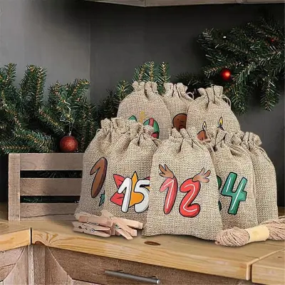 Božične adventne vrečke Prikupne božične vrečke za bonbone PartyFavor 24x za večkratno uporabo, praznične božične vrečke