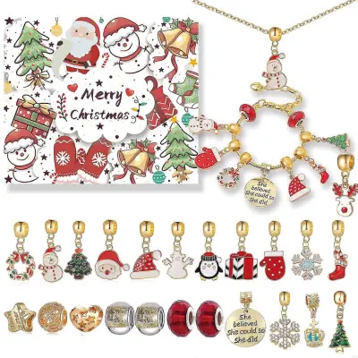 Božični odštevalnik koledar Darilna škatla Diy Beaded Handwear Adventno božično drevo Zapestnica Darilo Božično adventno