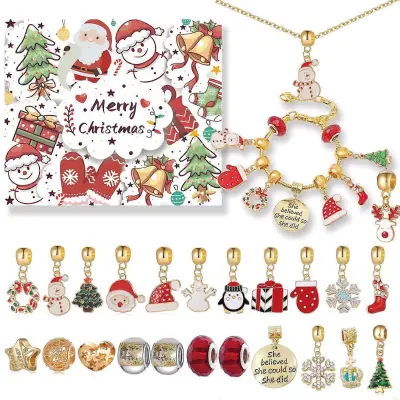 Božični odštevalnik koledar Darilna škatla Set diy Beaded Handwear Adventno božično drevo Zapestnica Darilo Božično adventno