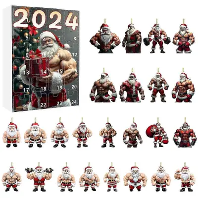 Božična škatla za adventne žaluzije Muscle Santa Claus Mini akrilni komplet božičnih obeskov za božične žaluzije