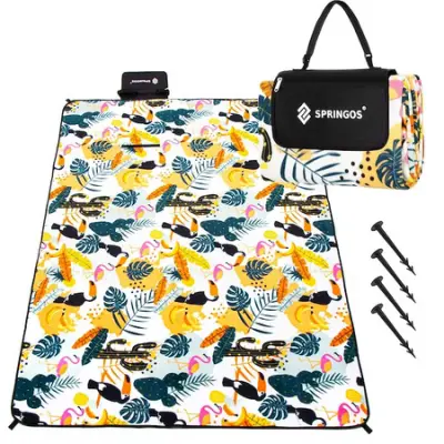 SPRINGOS Piknik odeja 150 x 200 cm alufoil vrtna odeja kljukice za tla