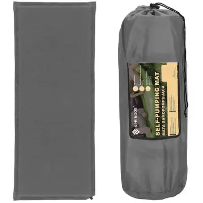 180 cm samonapihljiva vzmetnica s prevleko, siva turistična podloga.